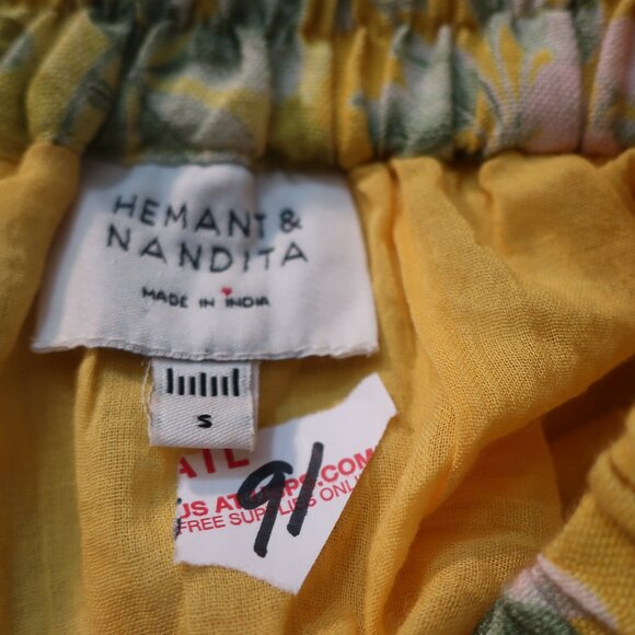 Womens Hemant & Nandita Yellow Green 2 Pc Set Floral Print Cropped Top Skirt S - Picture 16 of 16